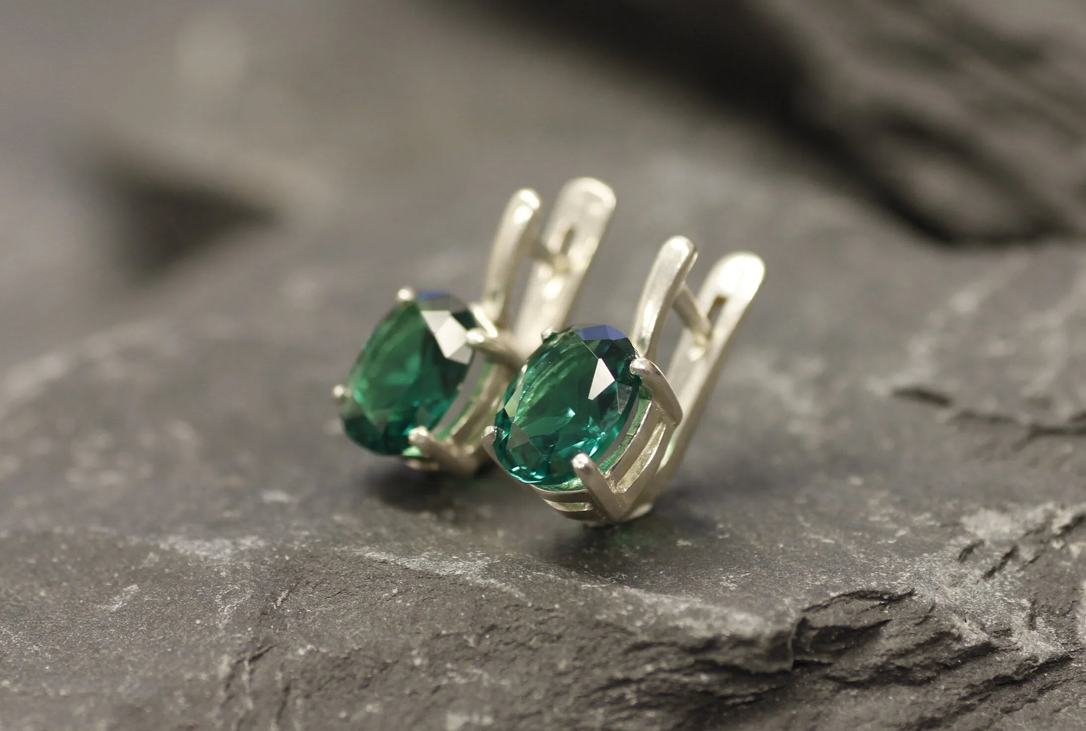 Green Emerald Earrings - Classic Emerald Studs, Green Oval Earrings