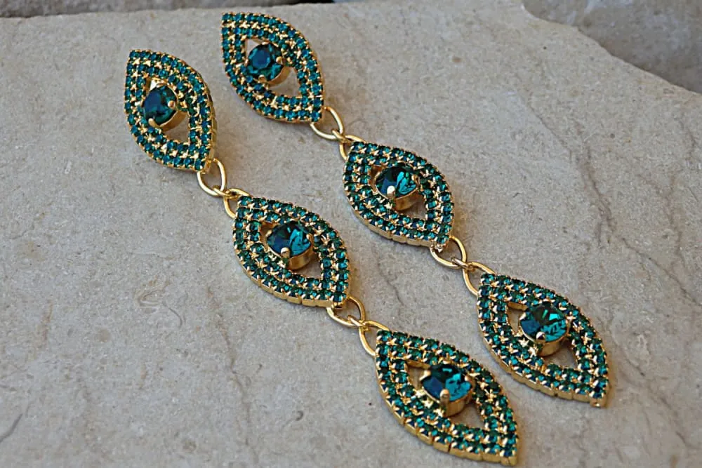 Green Triple Earrings