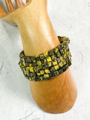 Hand Painted Wooden Bead Snake Bracelet, Yellow/Black