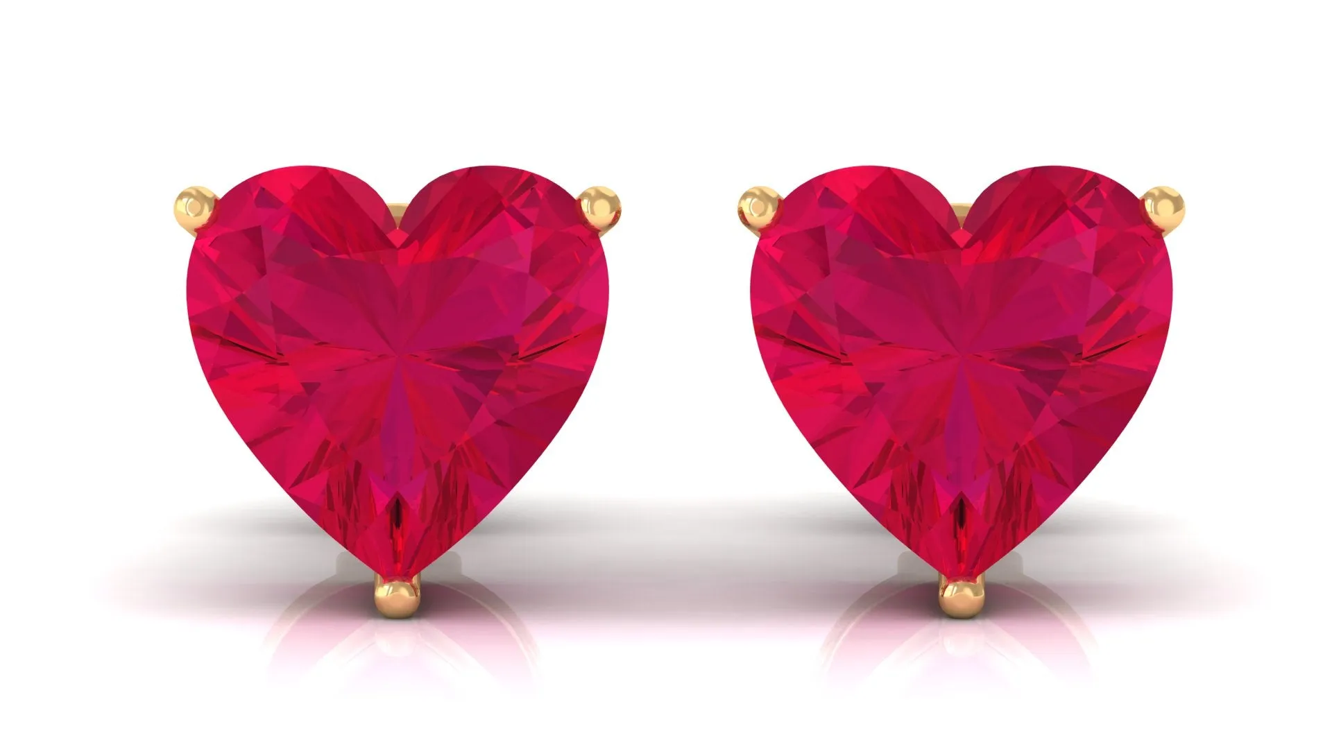 Heart Shape Solitaire Earrings with Created Ruby