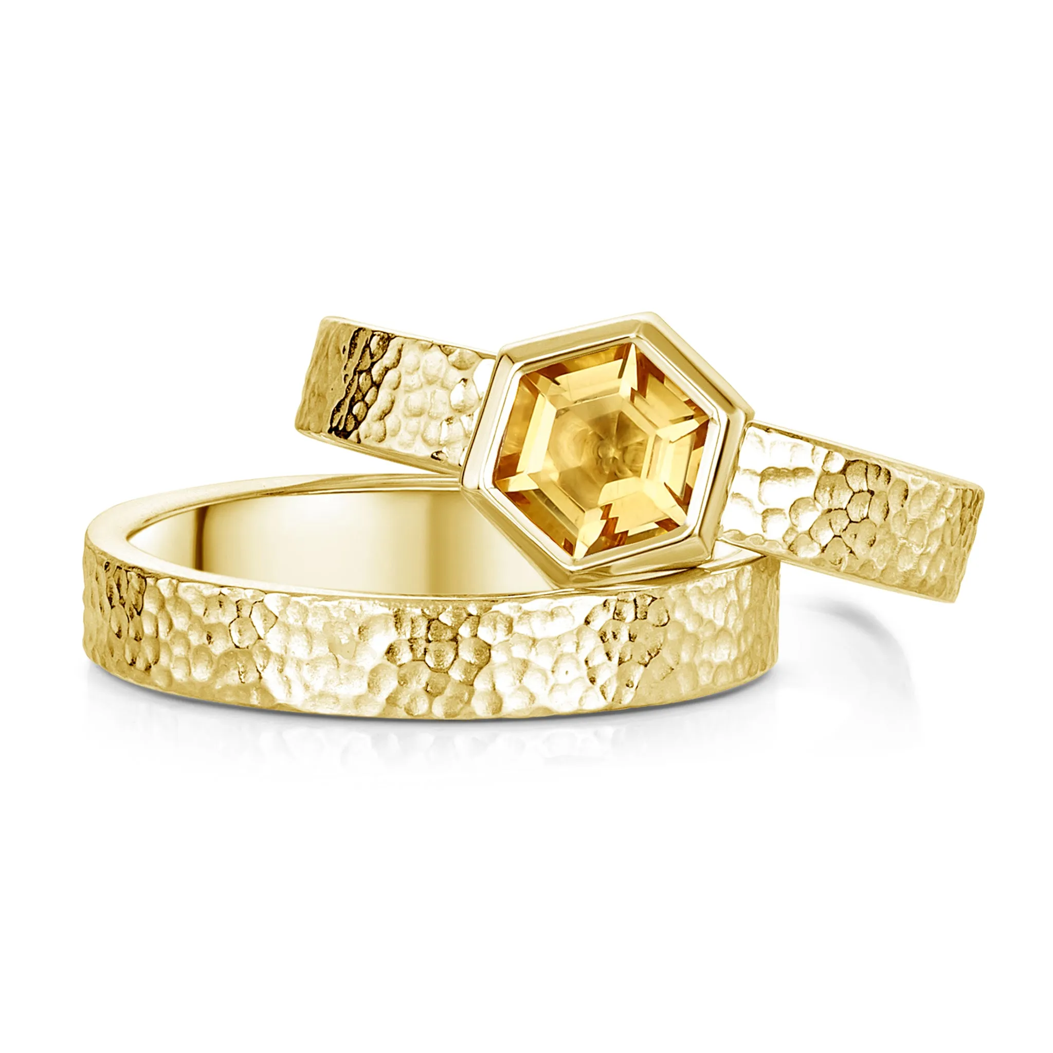 Honeycomb 6mm Citrine Ring Set in 9ct Yellow Gold