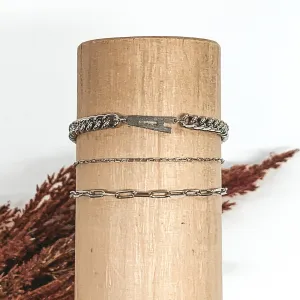 Initial Multi Chain Bracelet Set in Silver