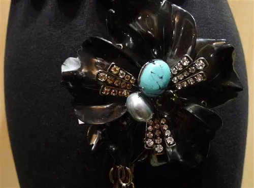 Iradj Moini Belt with Agate Segments, Obsidian Floral Brooch with Smoky Topaz  and Turquoise