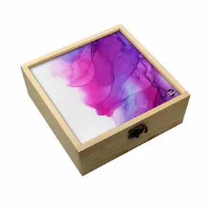 Jewellery Box Wooden Jewelry Organizer -  Dark Pink Purple Ink Watercolor