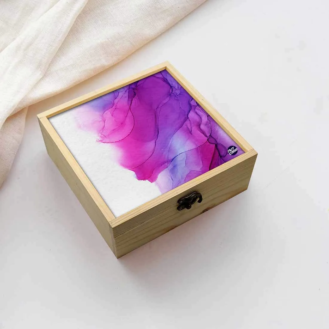 Jewellery Box Wooden Jewelry Organizer -  Dark Pink Purple Ink Watercolor