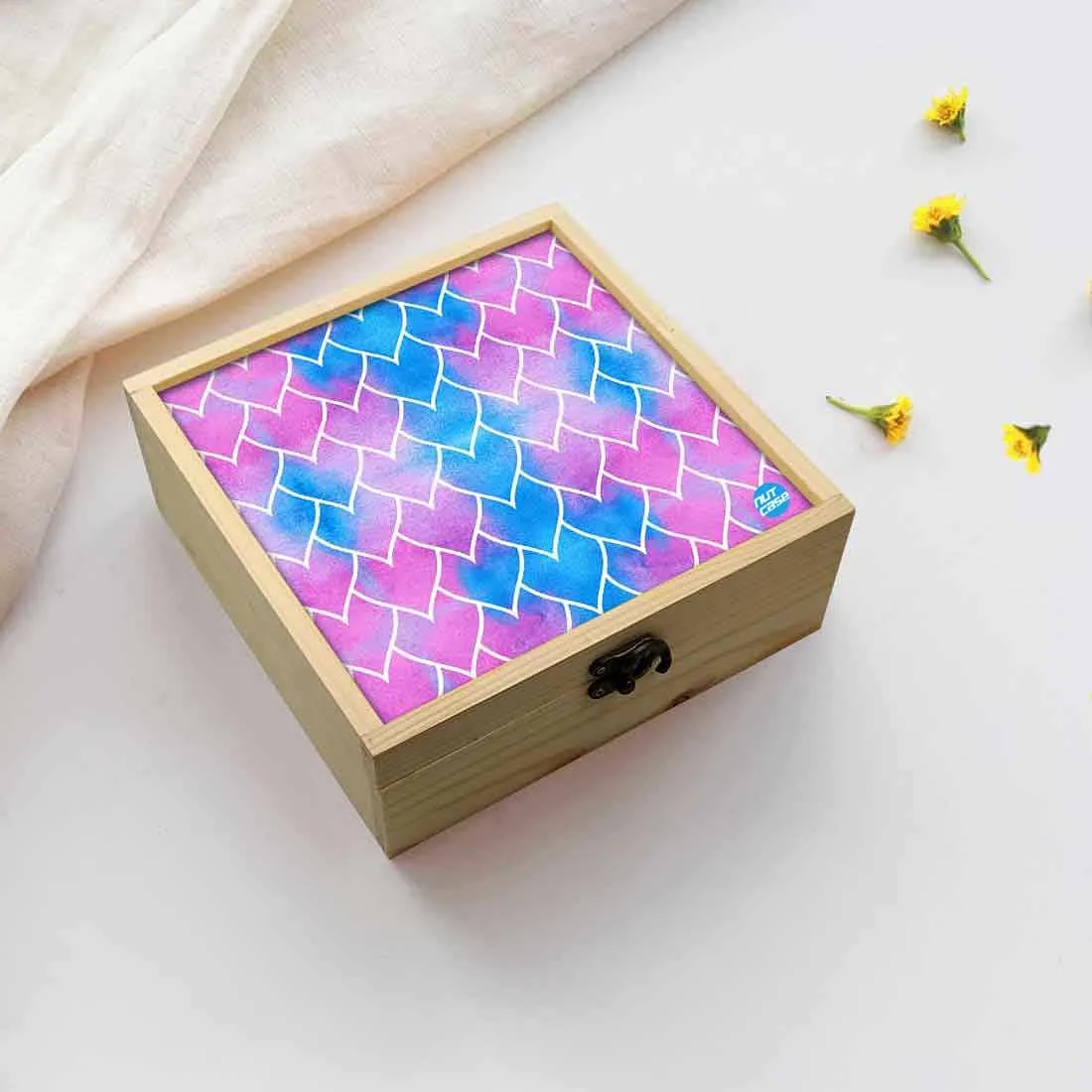 Jewellery Box Wooden Jewelry Organizer -  Purple Blue Mermaid Watercolor