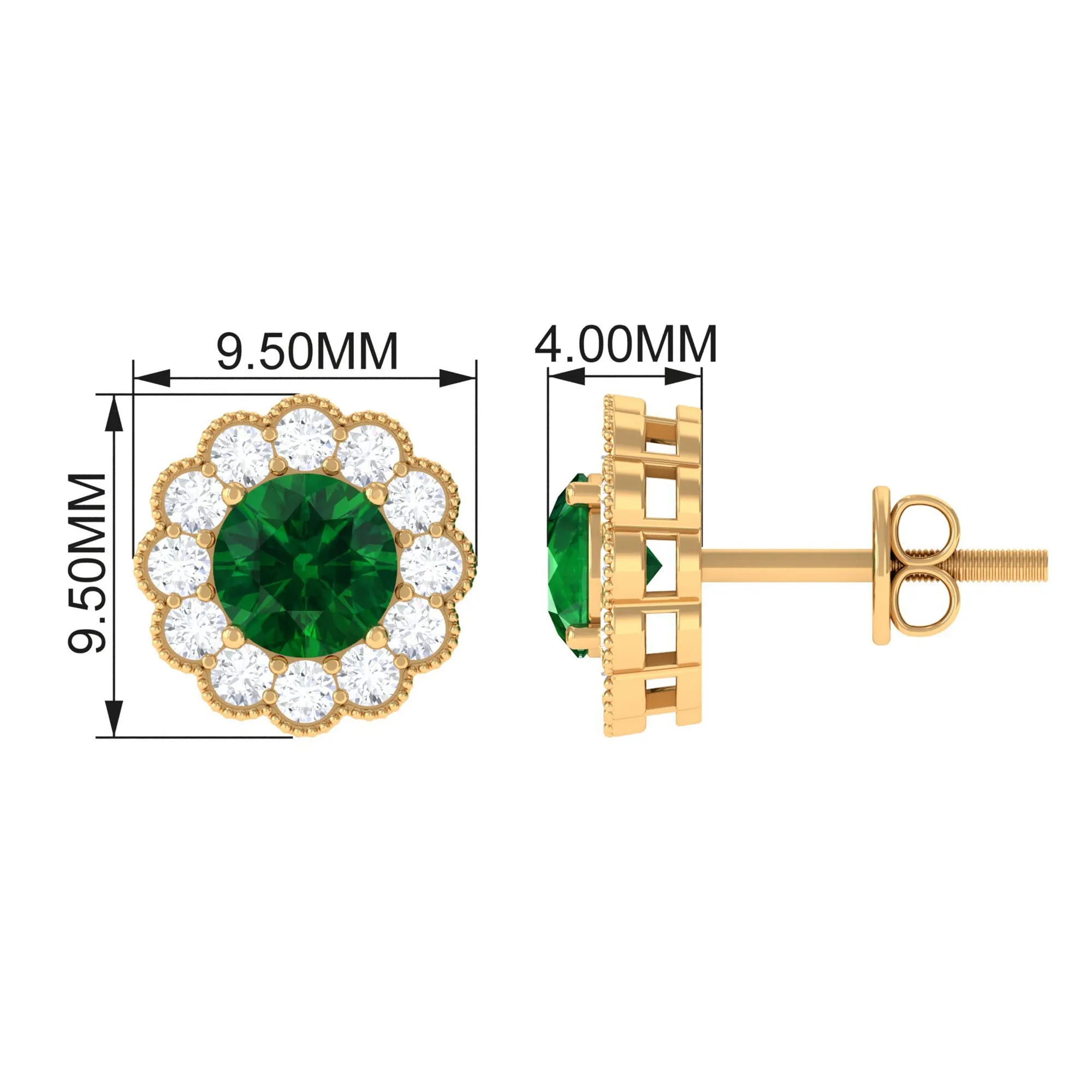 Lab Created Emerald Floral Halo Stud Earrings with Diamond