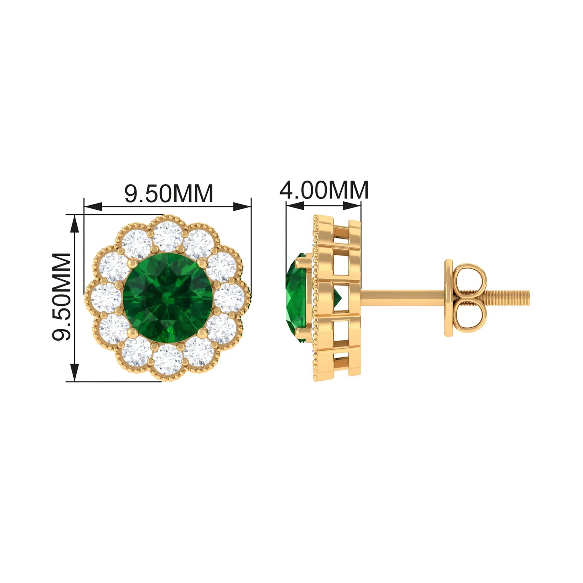 Lab Created Emerald Floral Halo Stud Earrings with Diamond