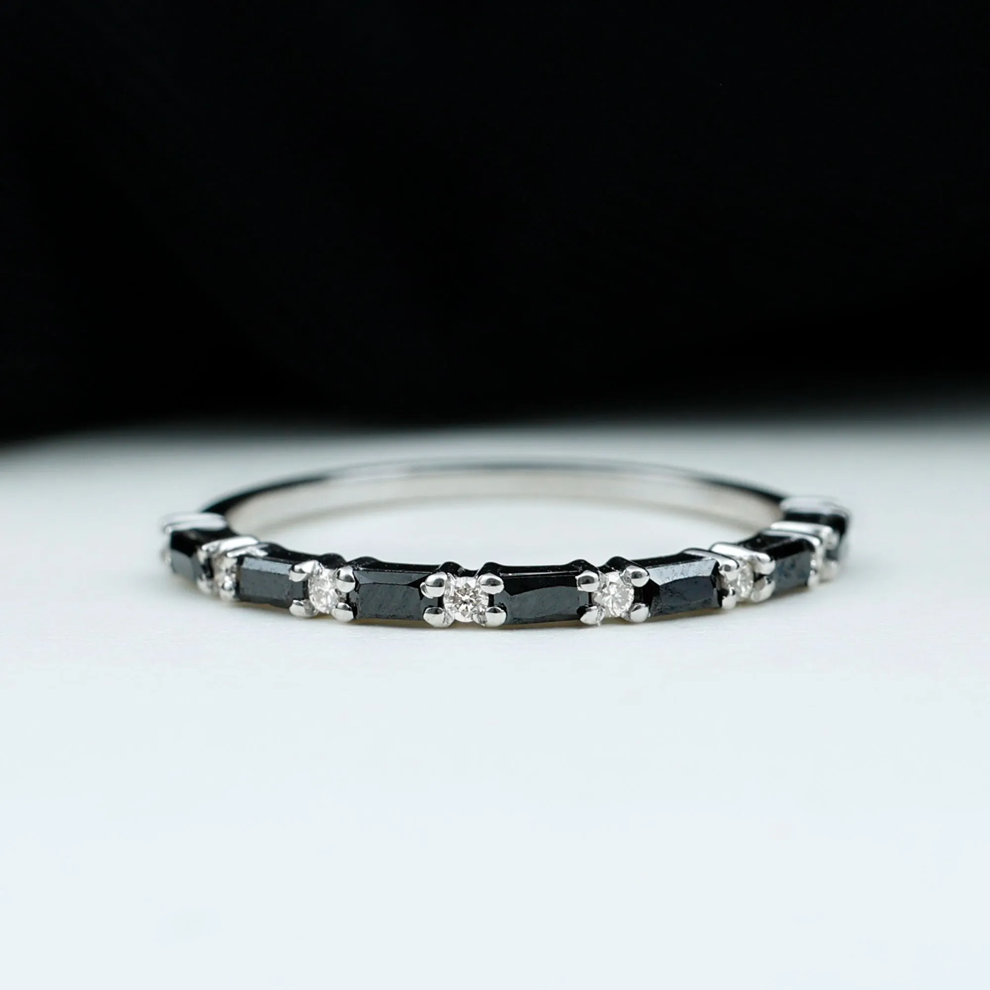 Lab Grown Black Diamond and Diamond Minimal Half Eternity Ring