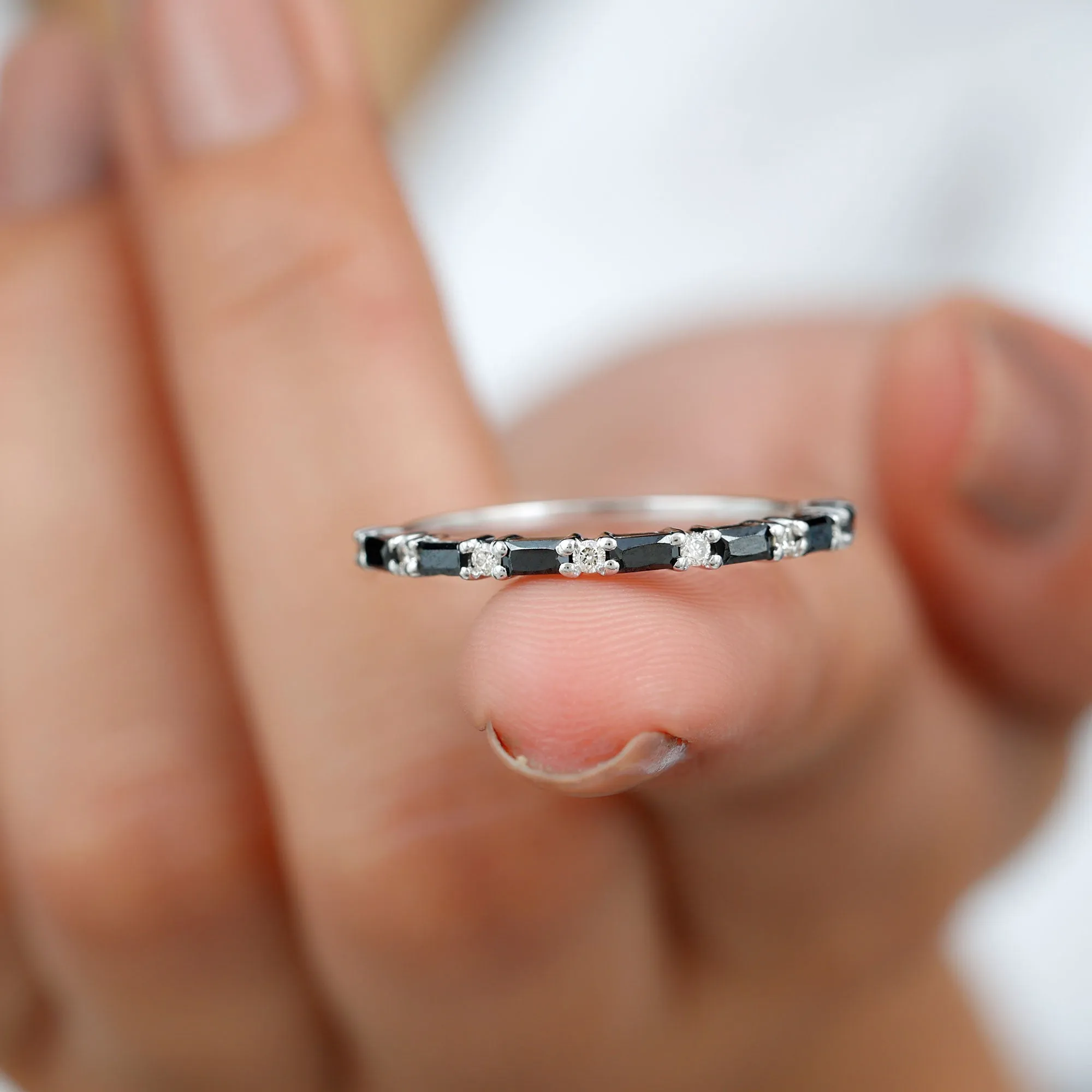 Lab Grown Black Diamond and Diamond Minimal Half Eternity Ring