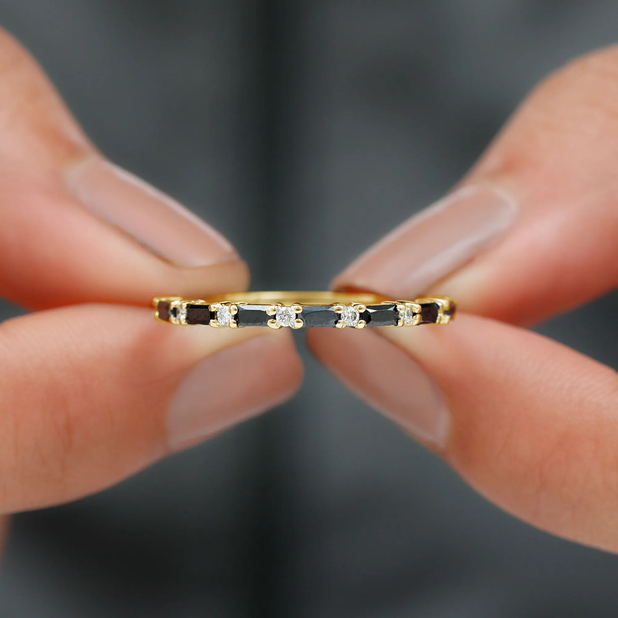 Lab Grown Black Diamond and Diamond Minimal Half Eternity Ring