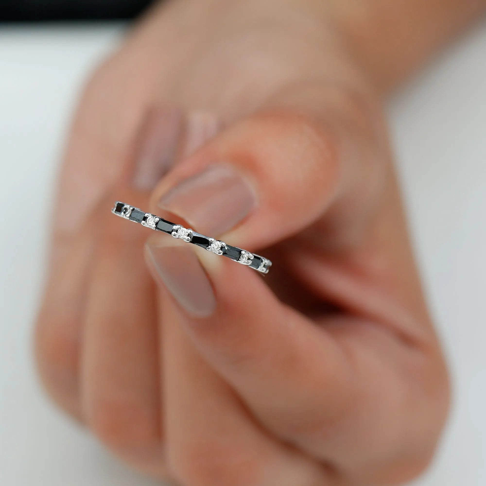 Lab Grown Black Diamond and Diamond Minimal Half Eternity Ring