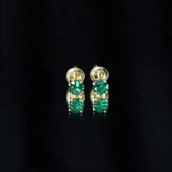 Lab Grown Emerald Solitaire Stud Earrings