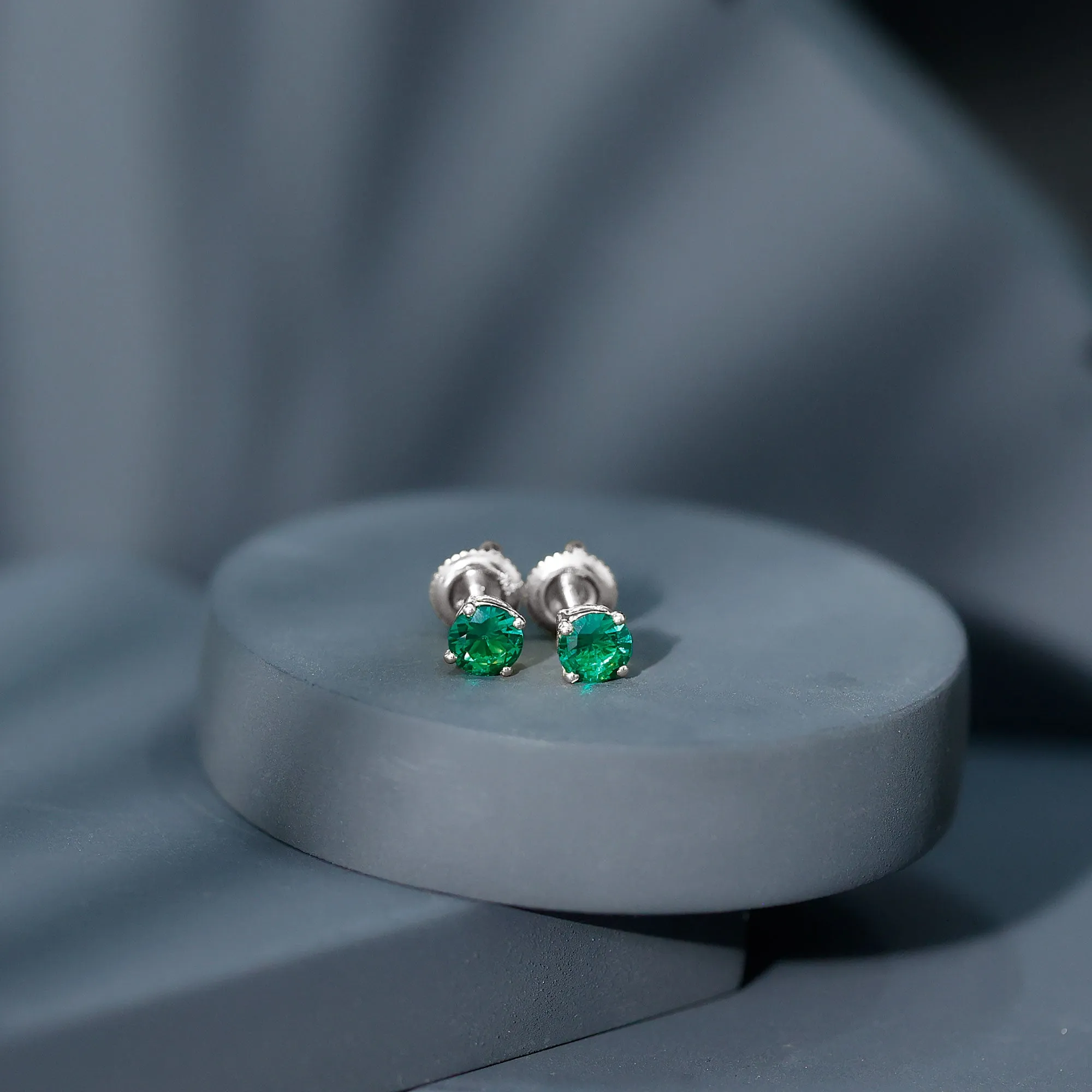 Lab Grown Emerald Solitaire Stud Earrings