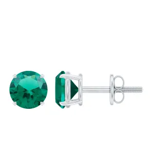 Lab Grown Emerald Solitaire Stud Earrings