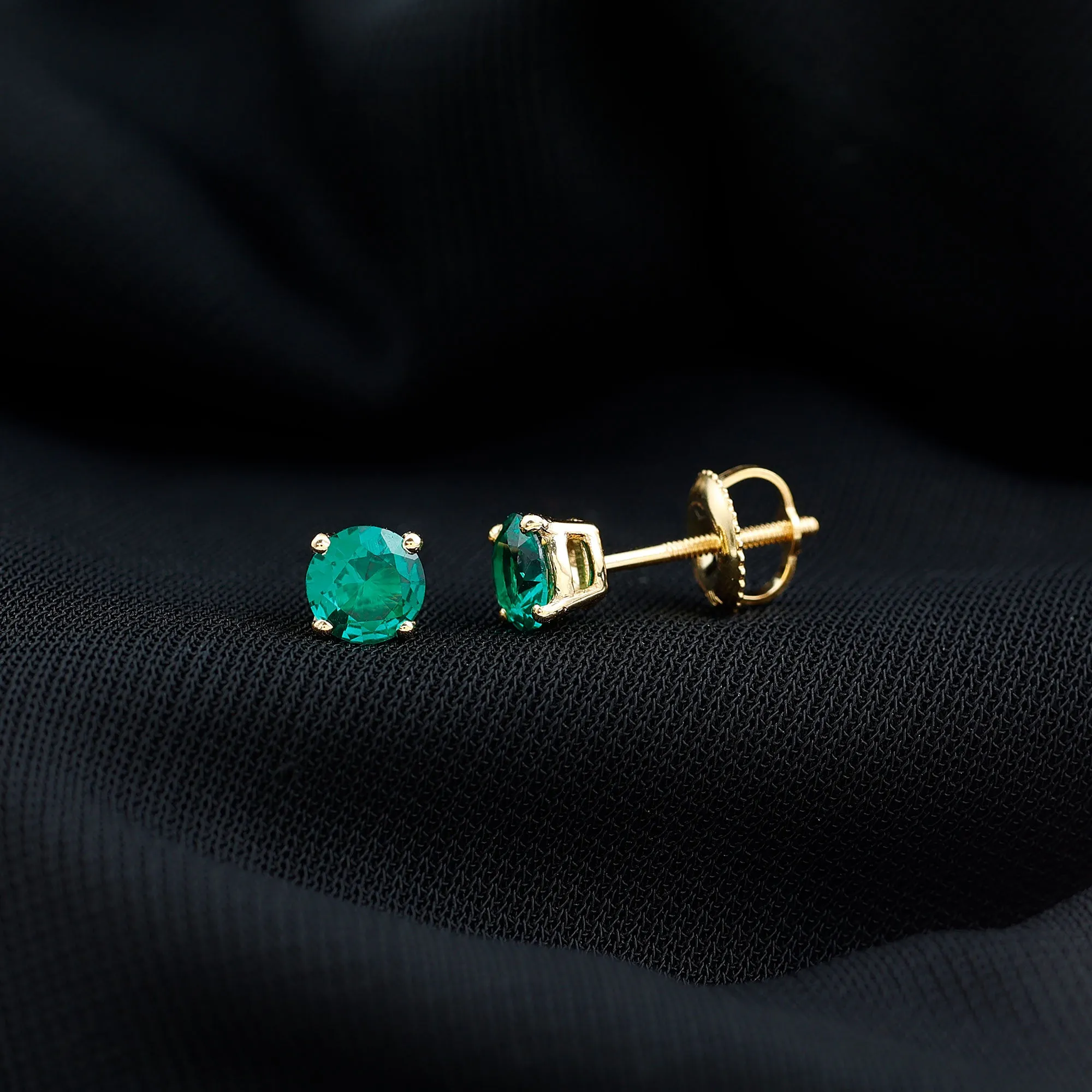 Lab Grown Emerald Solitaire Stud Earrings