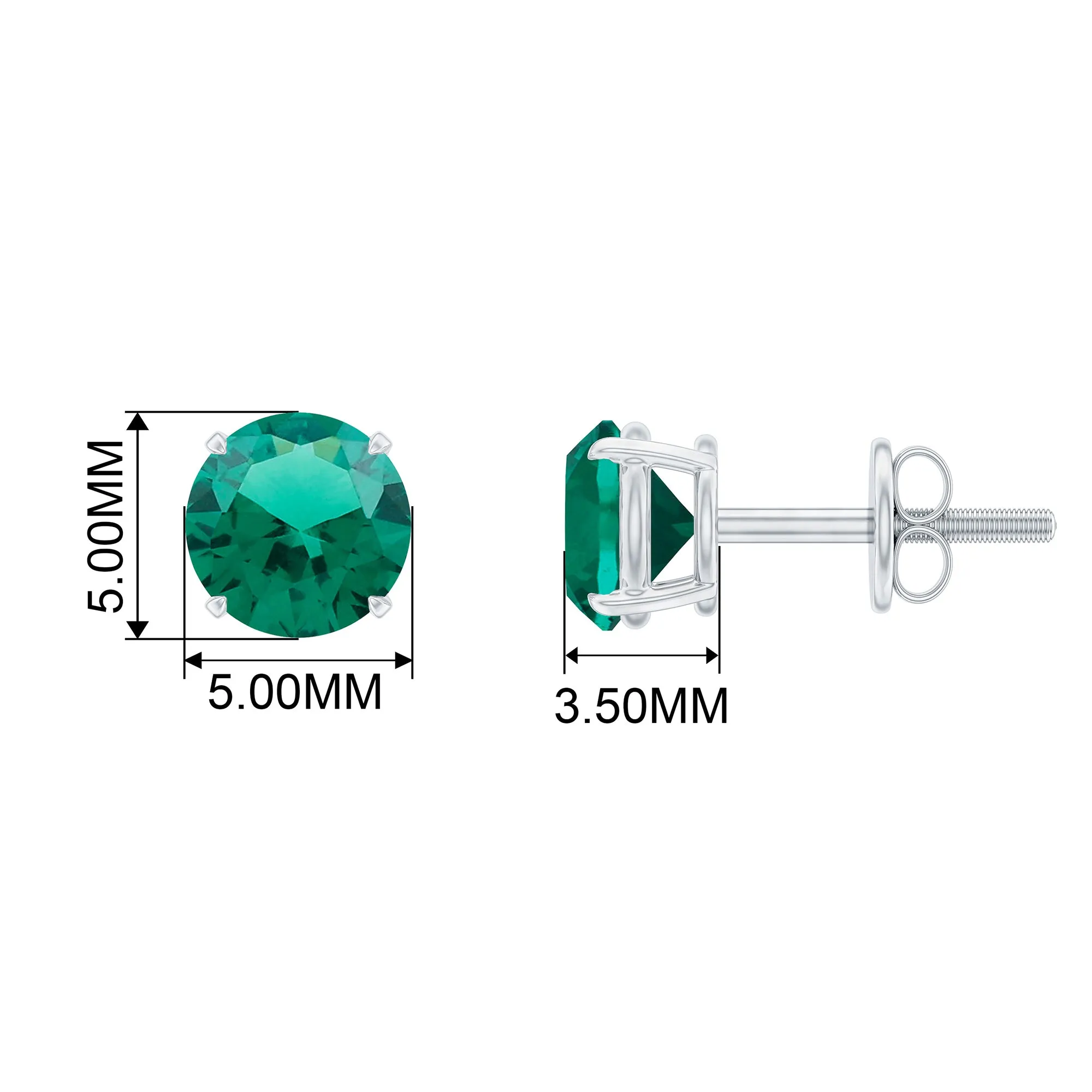 Lab Grown Emerald Solitaire Stud Earrings