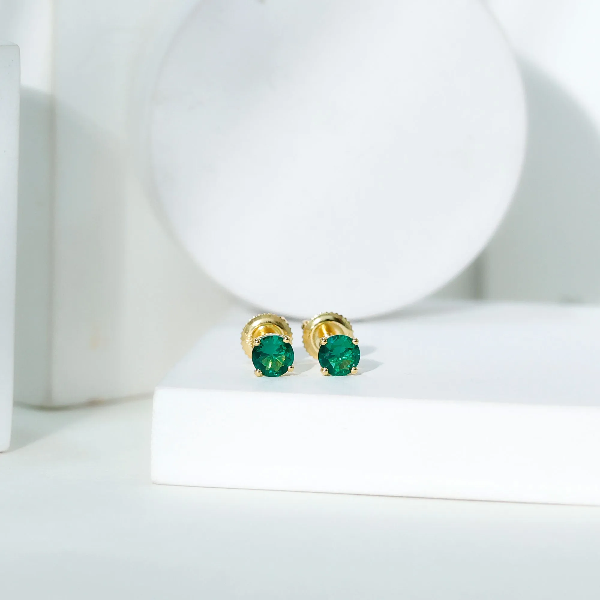 Lab Grown Emerald Solitaire Stud Earrings