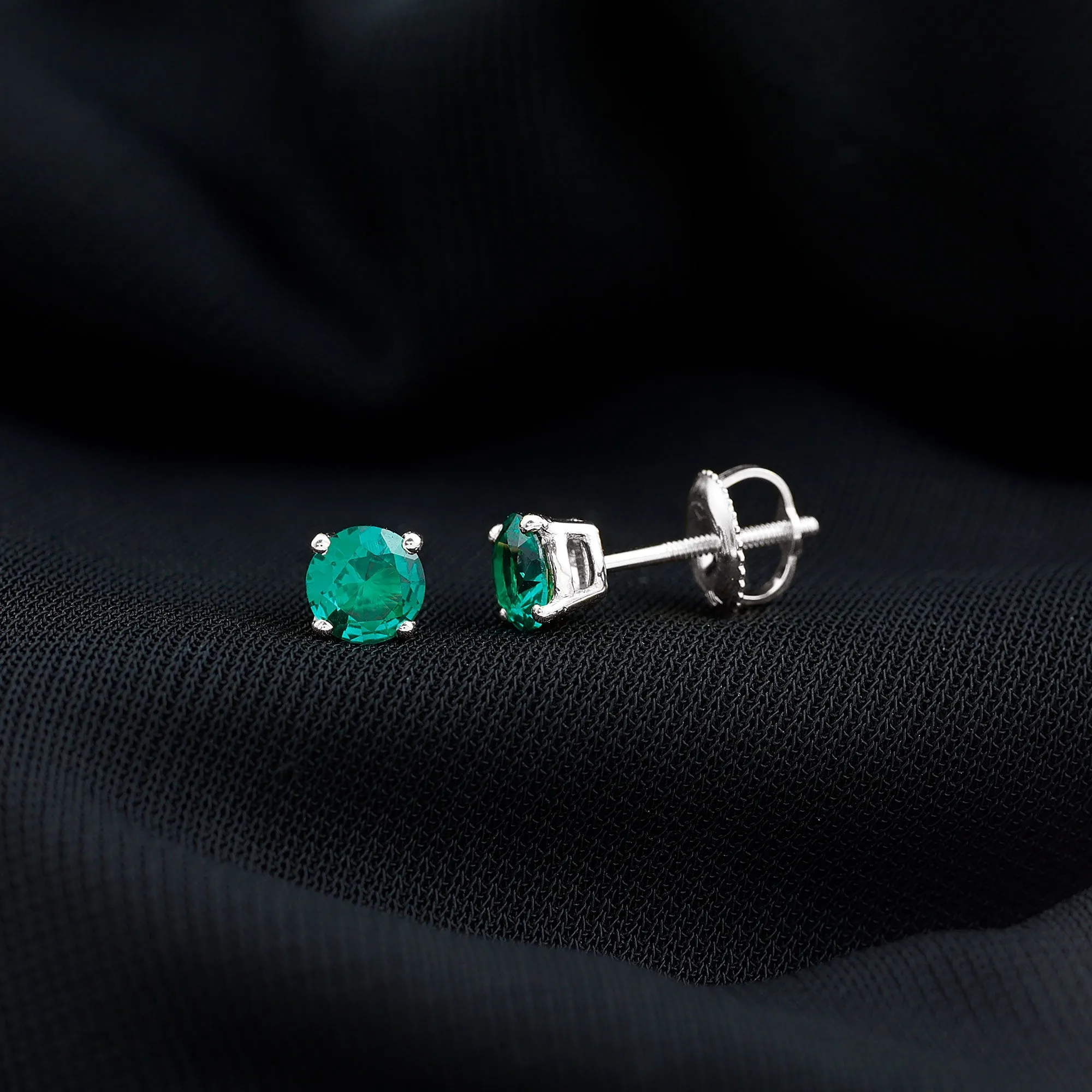 Lab Grown Emerald Solitaire Stud Earrings