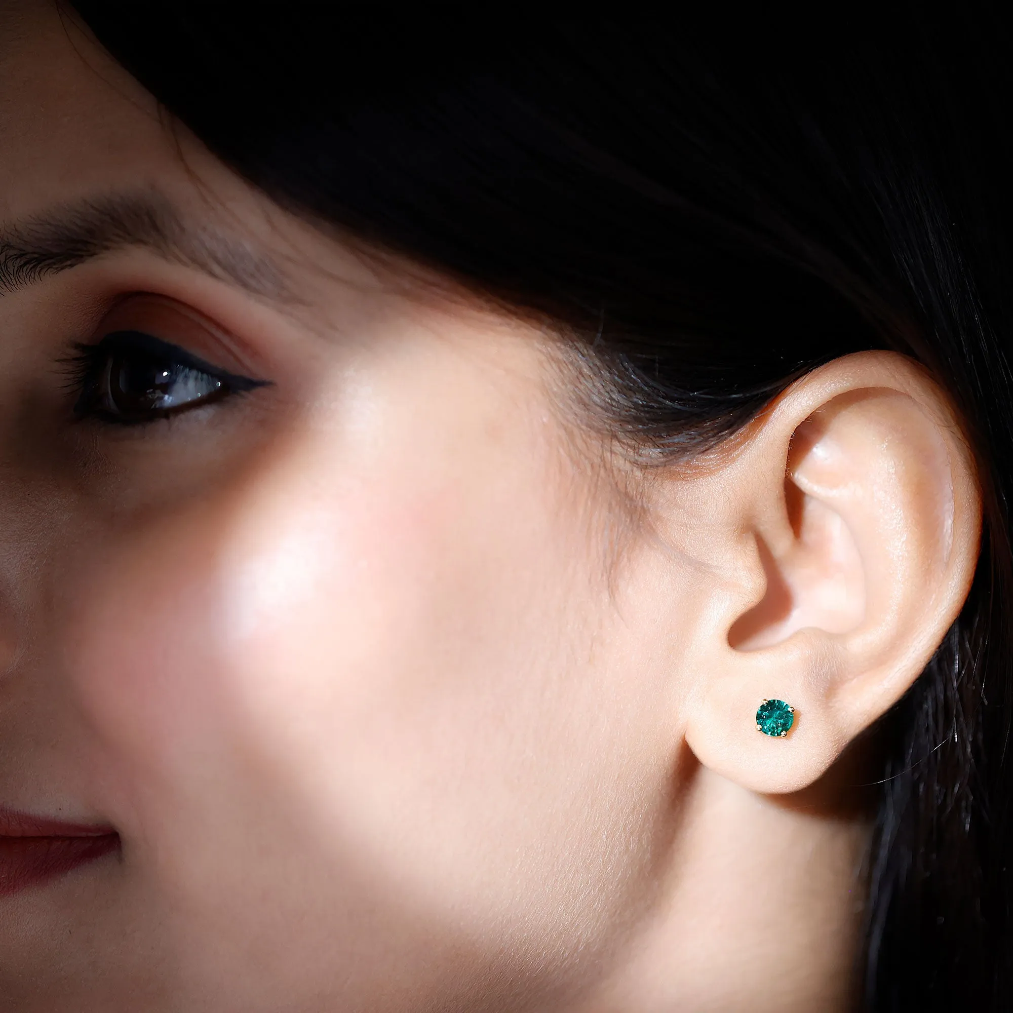 Lab Grown Emerald Solitaire Stud Earrings