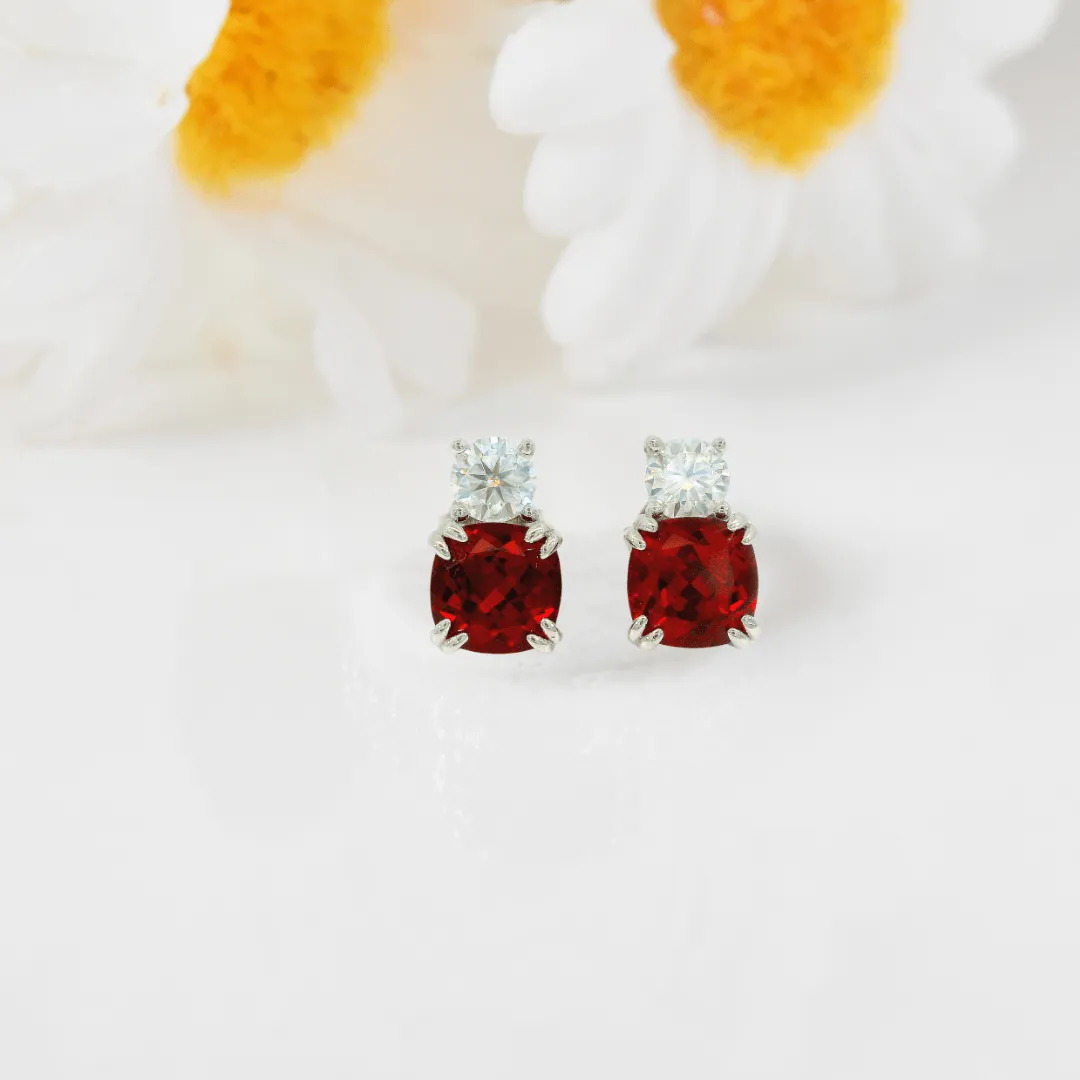 Lab Grown Ruby Silver Stud Earrings