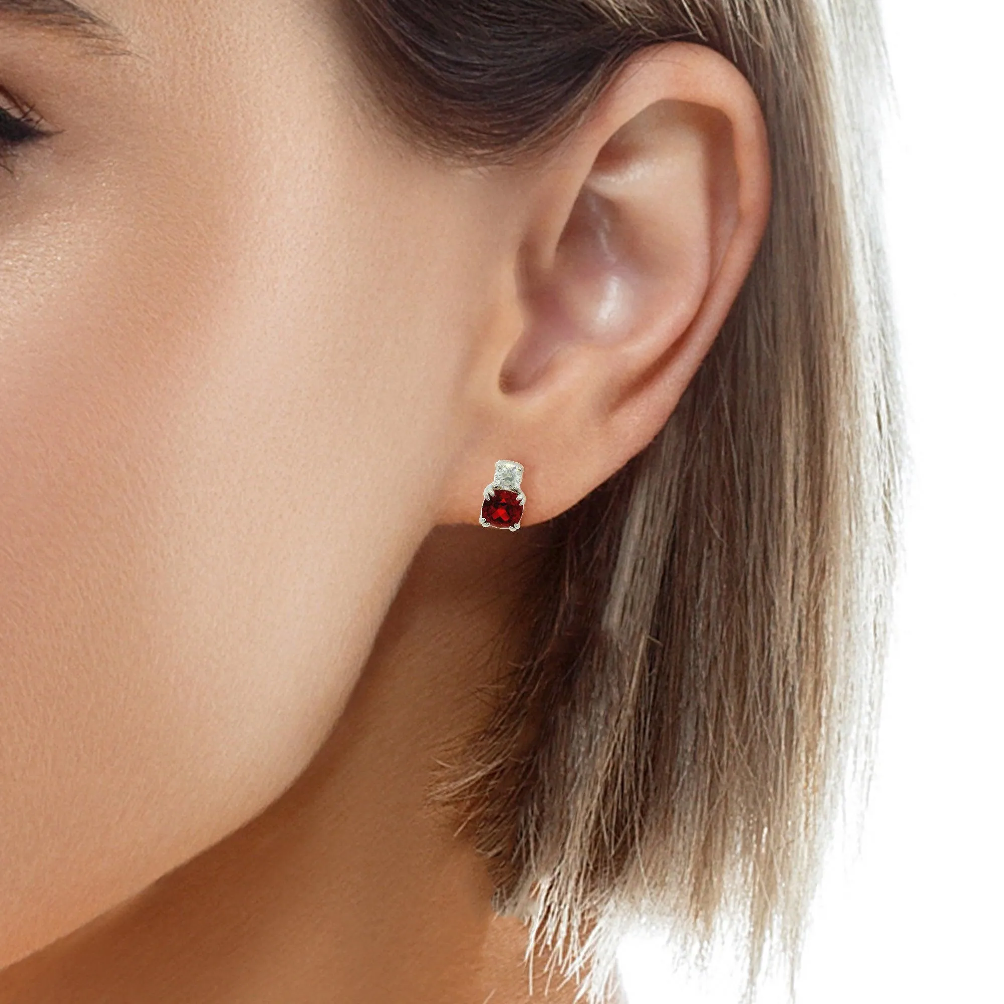 Lab Grown Ruby Silver Stud Earrings