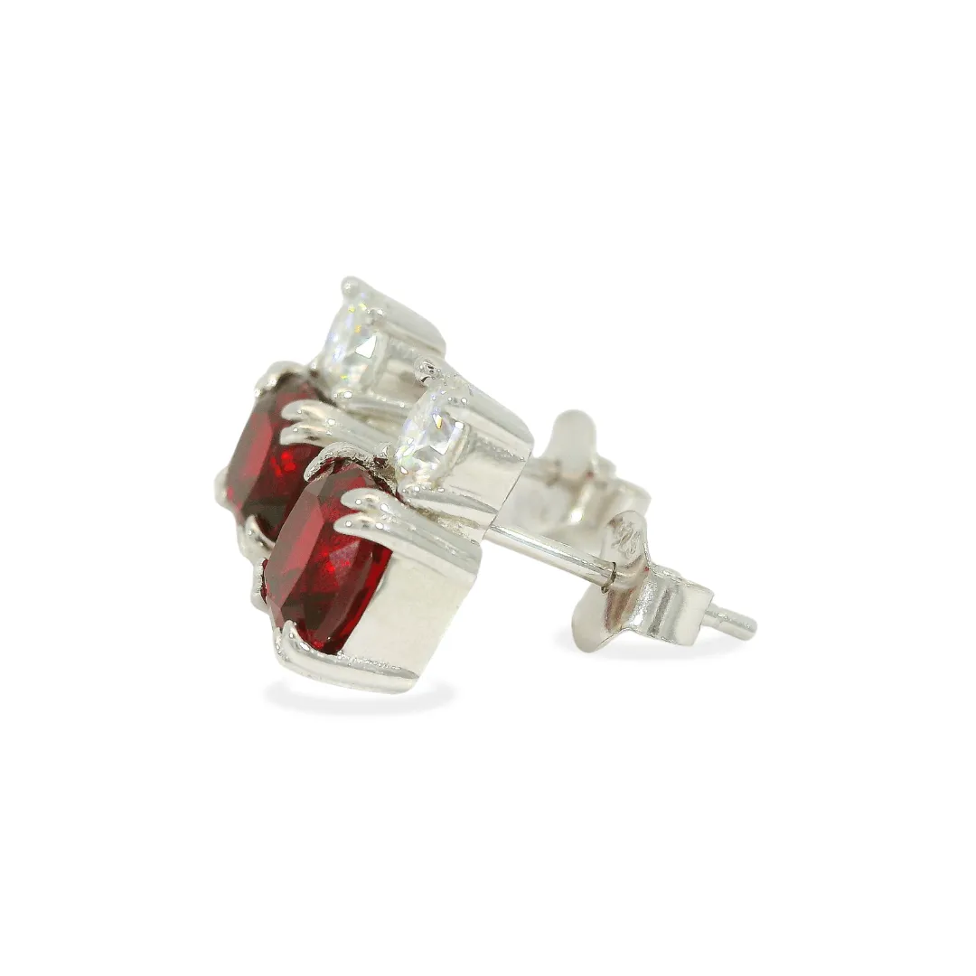 Lab Grown Ruby Silver Stud Earrings