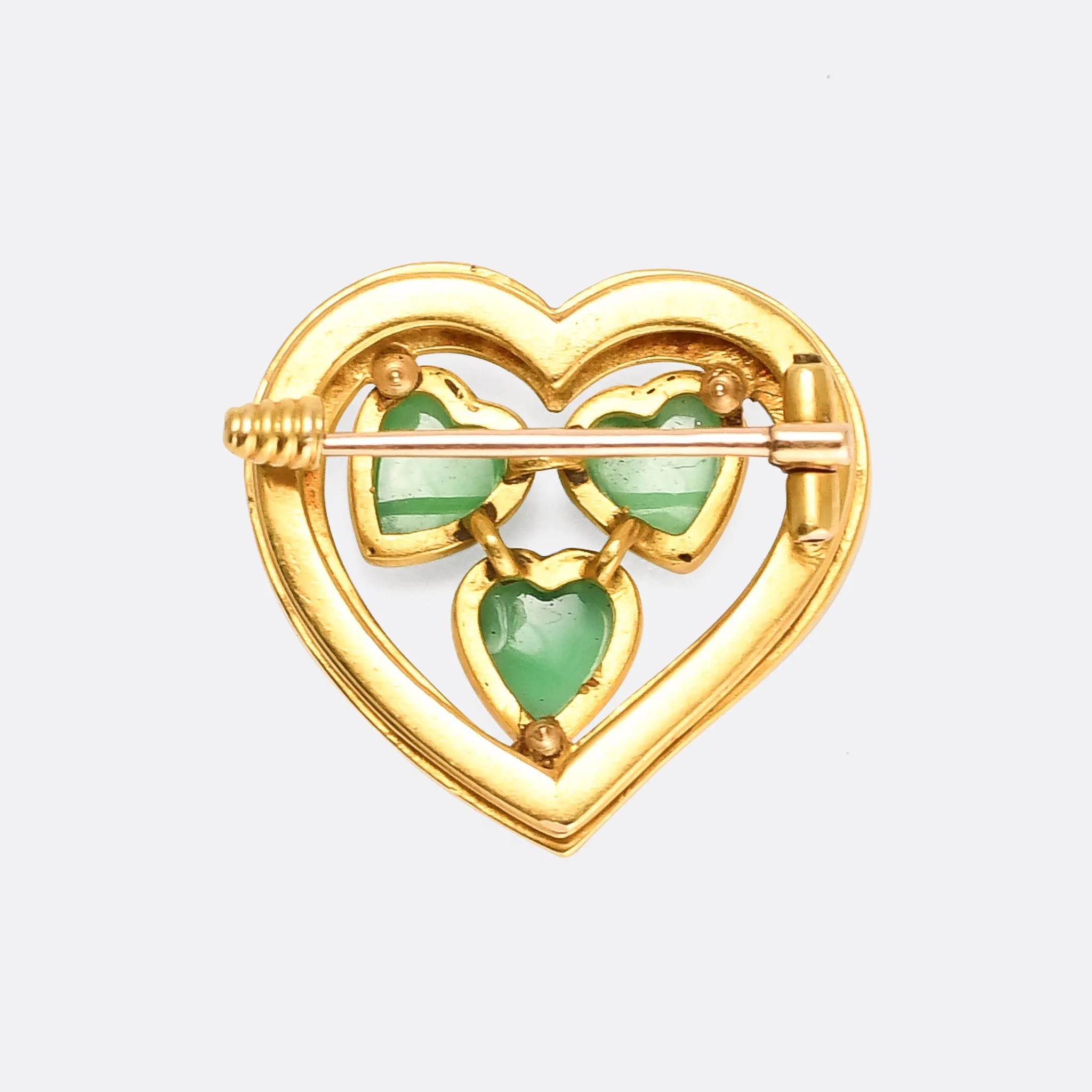 Late Victorian Chrysoprase "Your's Is The Best!" Witches Heart Brooch