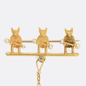 Late Victorian Pearl Dancing Bears Brooch