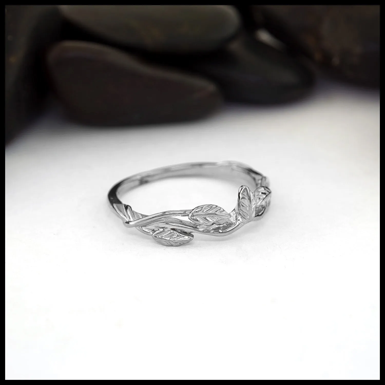 Leaf and Vine Wedding Set in 14K White Gold