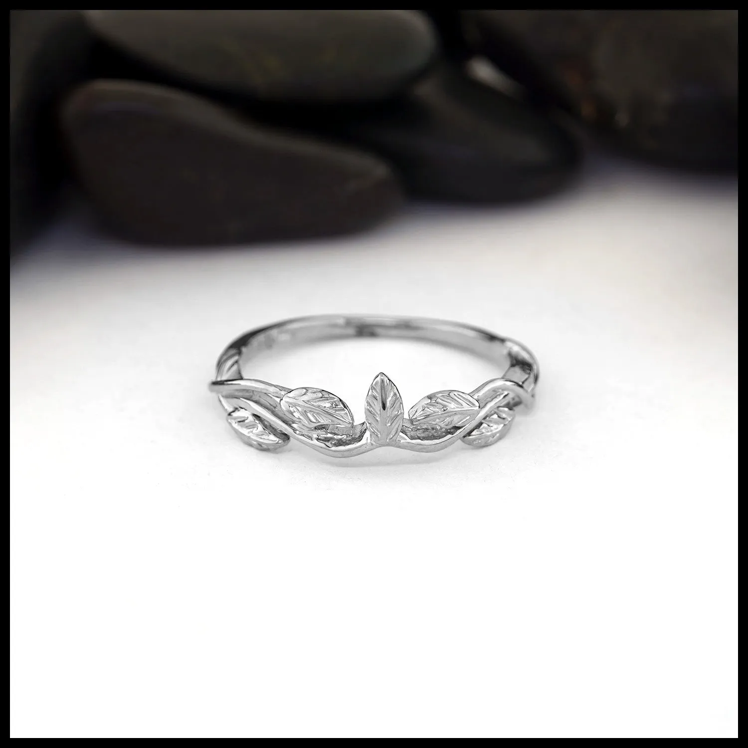 Leaf and Vine Wedding Set in 14K White Gold