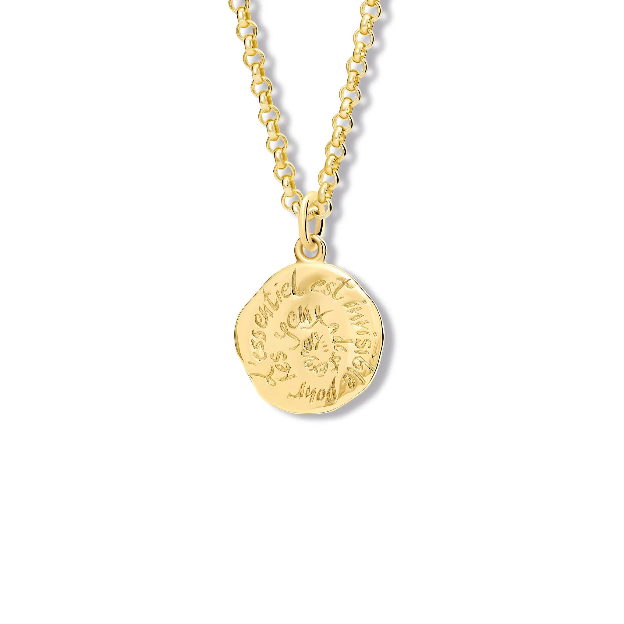 L'Essentiel Est Invisible Quote Pendant Yellow Gold