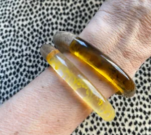 Light Yellow Resin and Wood Bangle