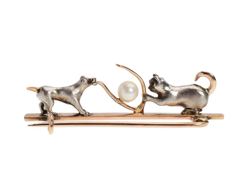 Lucky Break - Dog & Cat Wishbone Brooch