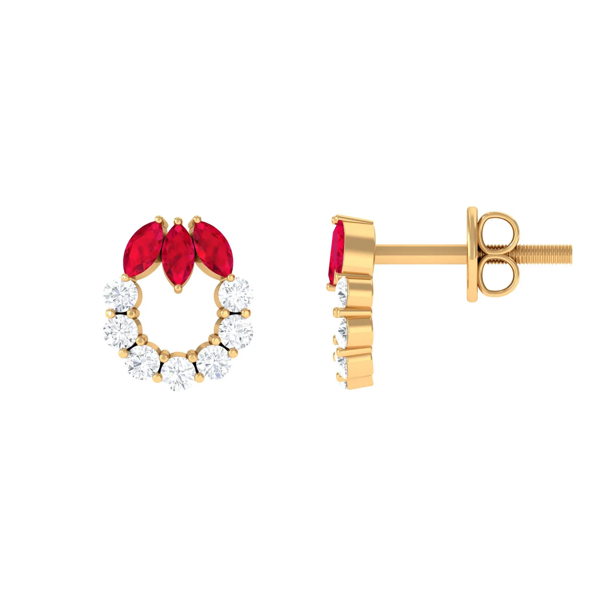 Marquise Cut Lab Grown Ruby Designer Stud Earrings with Diamond