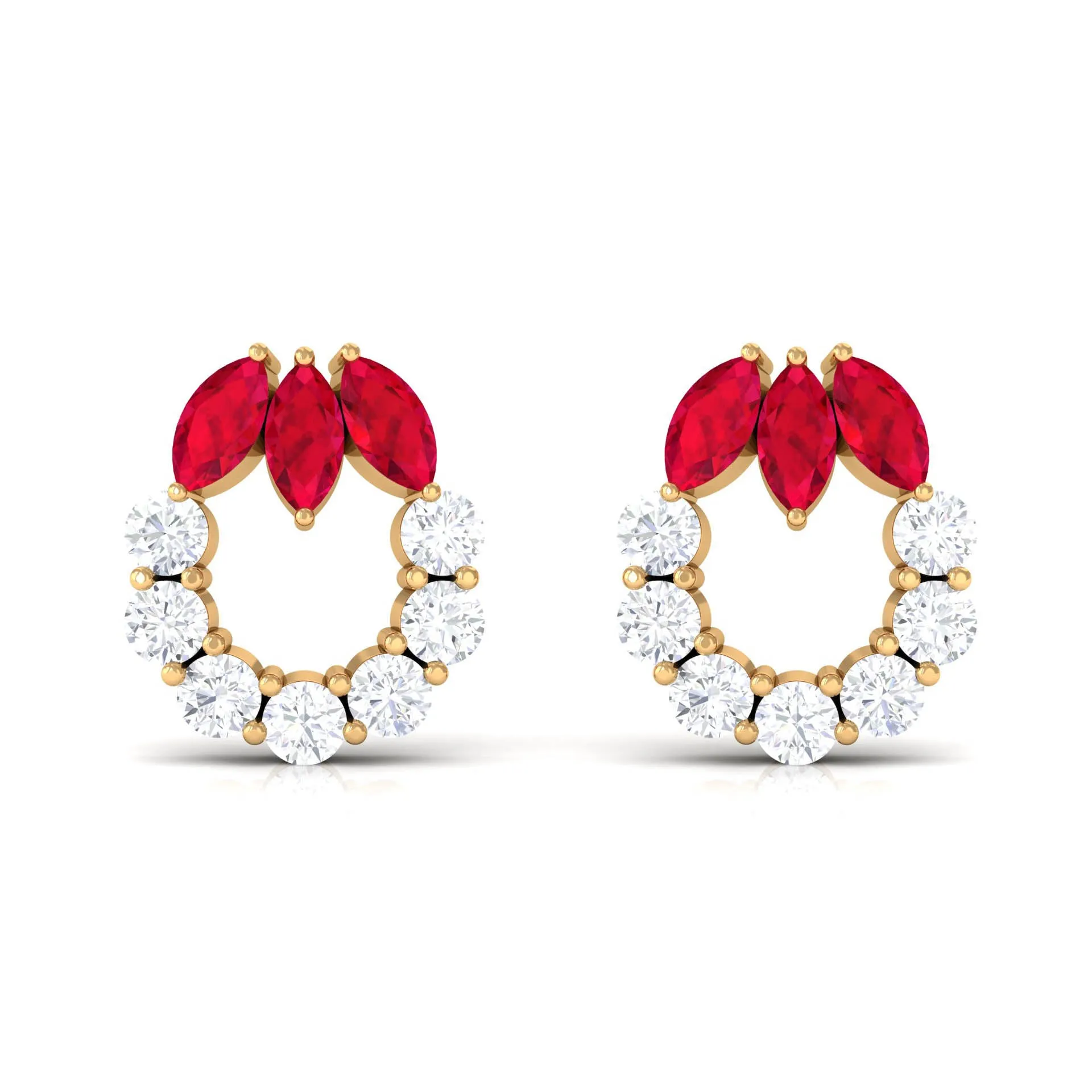 Marquise Cut Lab Grown Ruby Designer Stud Earrings with Diamond