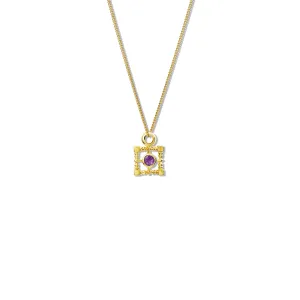 Mashrabiya Trellis Square Necklace Pendant Yellow Gold - Amethyst