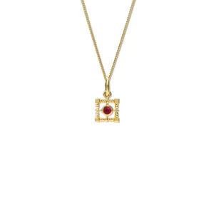 Mashrabiya Trellis Square Necklace Pendant Yellow Gold - Ruby