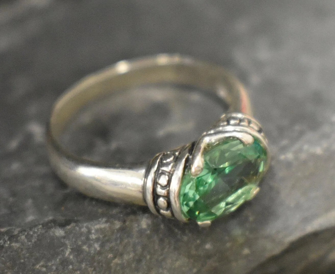 Mint Emerald Ring - Green Solitaire Ring - Vintage Tribal Band