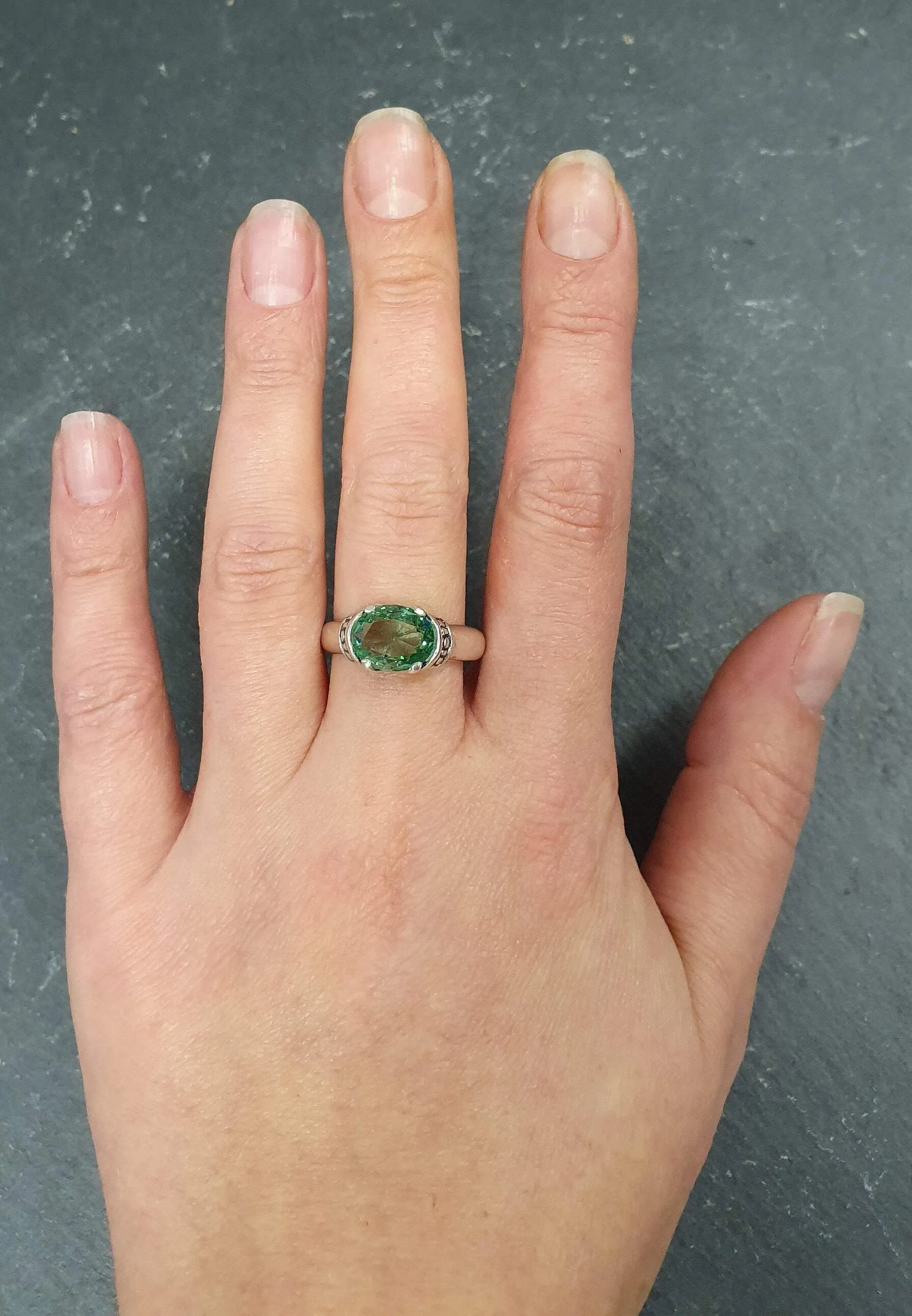 Mint Emerald Ring - Green Solitaire Ring - Vintage Tribal Band