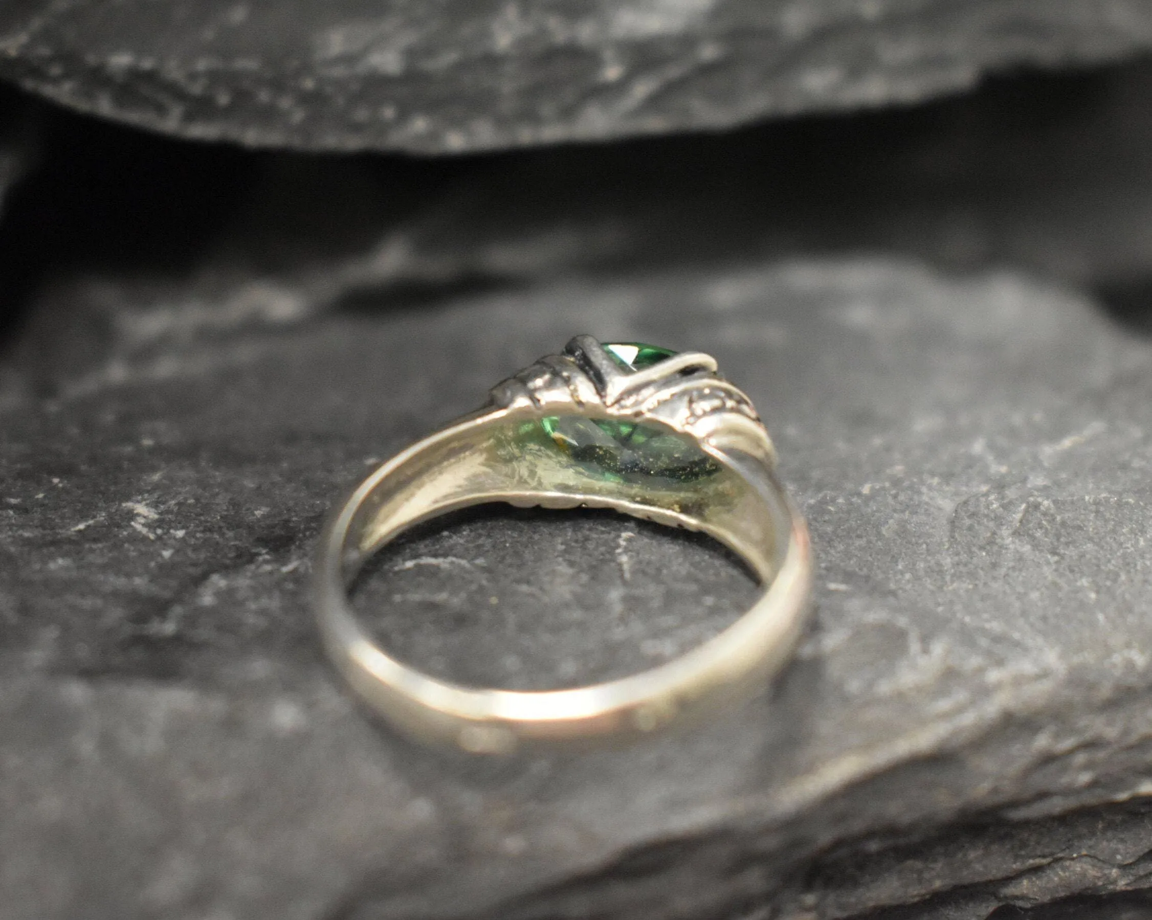 Mint Emerald Ring - Green Solitaire Ring - Vintage Tribal Band