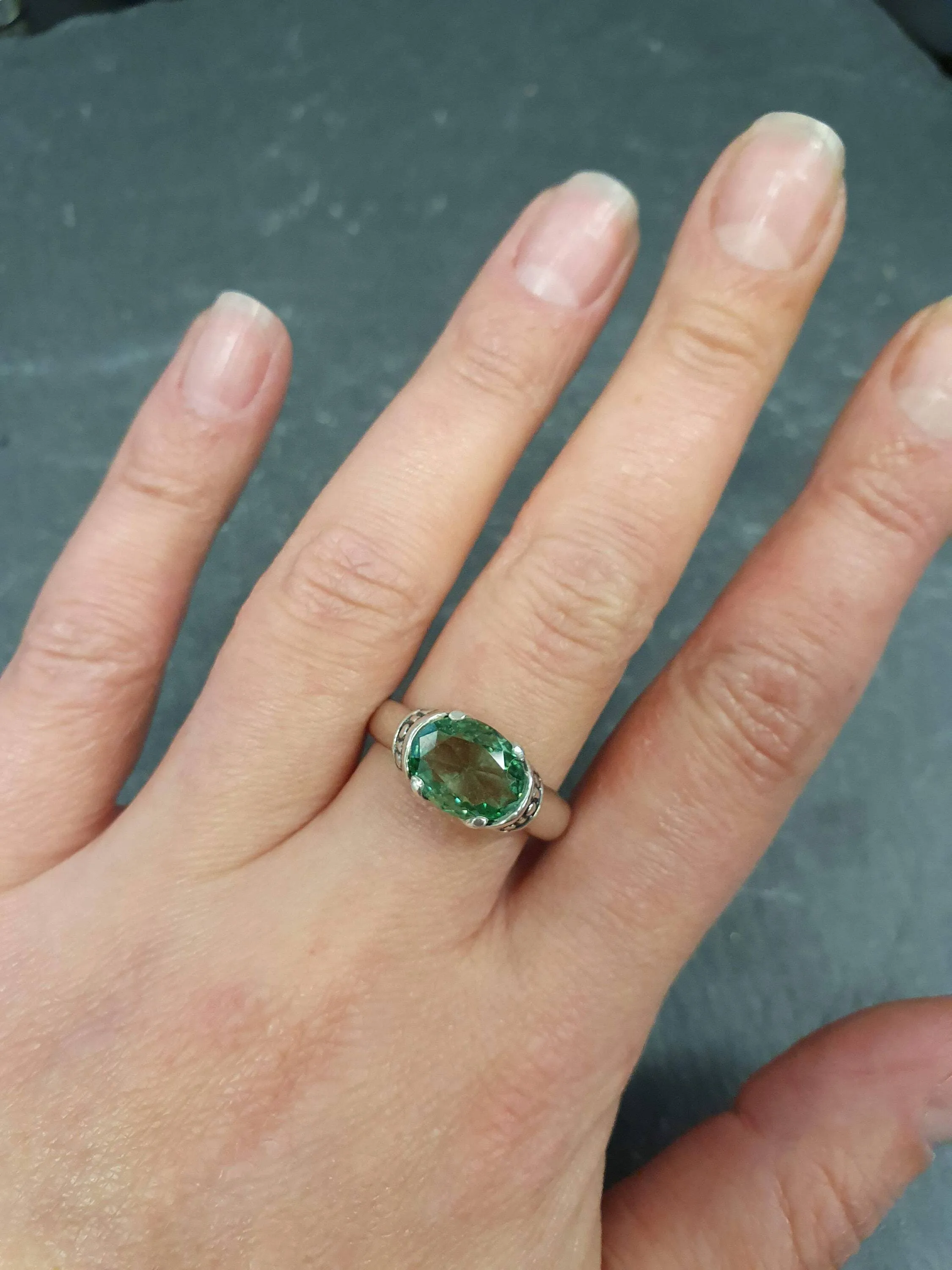 Mint Emerald Ring - Green Solitaire Ring - Vintage Tribal Band