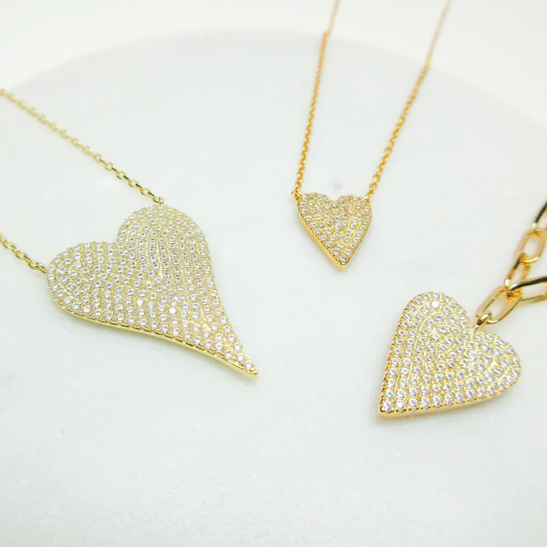 Miss Mimi Sharp Pave Heart on Chain - Gold/Silver