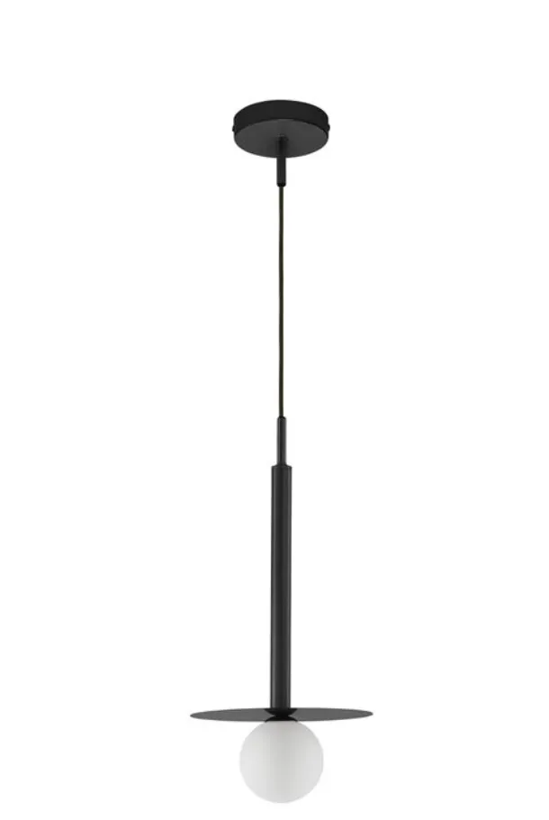 Modern Single Pendant, Opal Glass & Sandy Black Aluminium - ID 12246