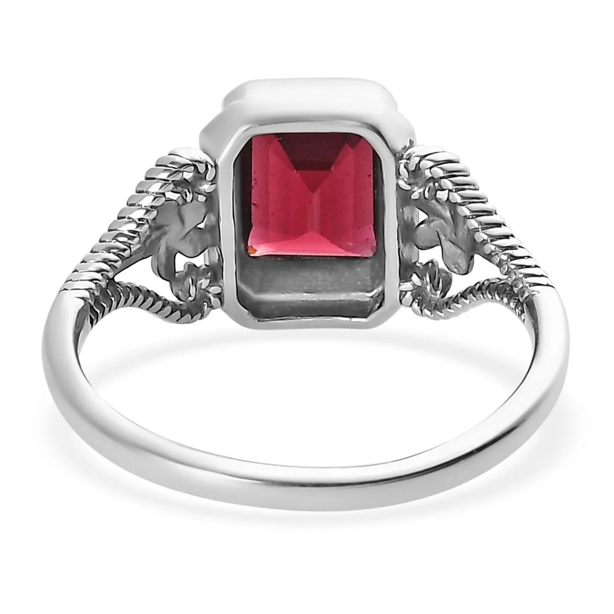 Natural  Emerald Cut Garnet Bezel Set Solitaire Rings - 925 Sterling Silver Rings