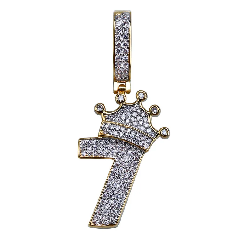 Number 7 with Crown Iced Out Pendant