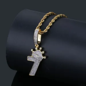 Number 7 with Crown Iced Out Pendant