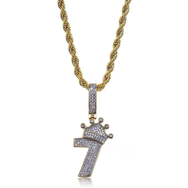 Number 7 with Crown Iced Out Pendant