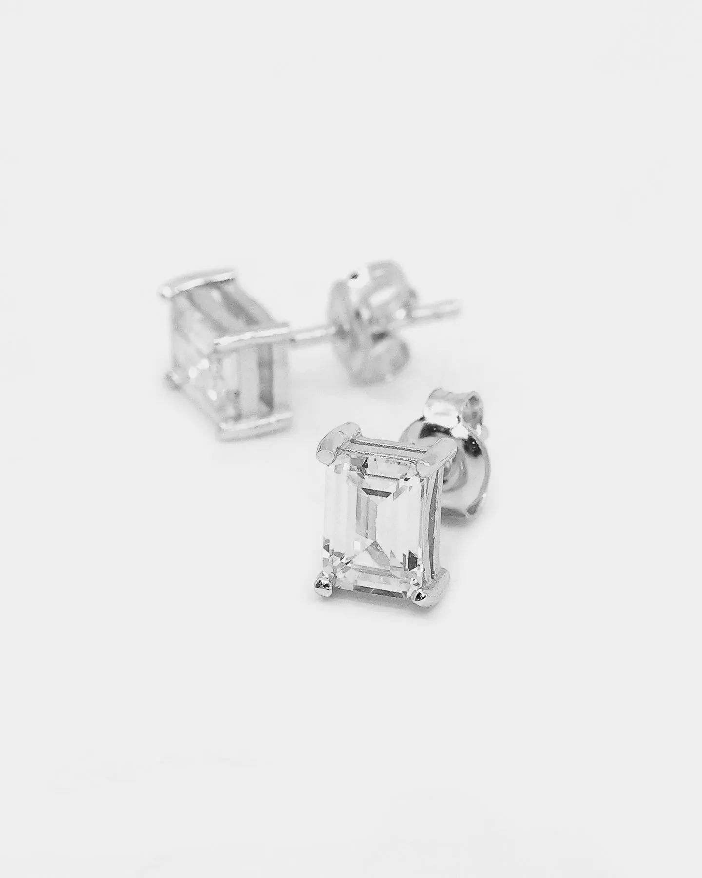 NXS Emerald Cut Earrings Iced White Gold