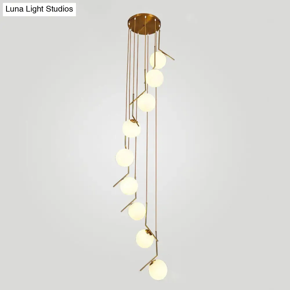 Opal Glass Multi-Light Pendant with Minimalist Sphere Design – Stylish Metal Arm Suspension Lamp for Living Room